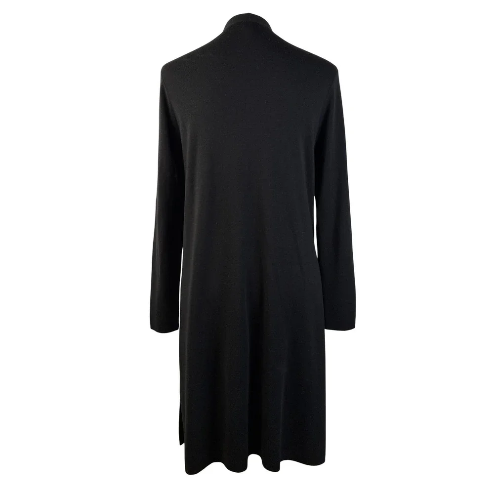 Eileen Fisher Women's M Black Superfine Merino Wool Long Duster Cardigan Pocket - Picture 3 of 14